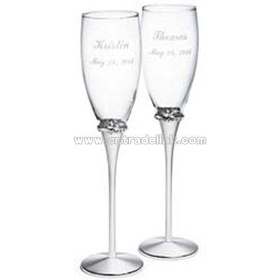 Glass Toasting Flutes with Crystals
