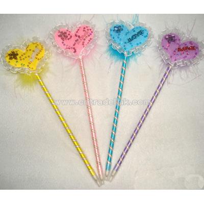Glitter Heart Feather Pen