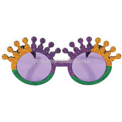 Glittered Mardi Gras crown shaped sunglasses