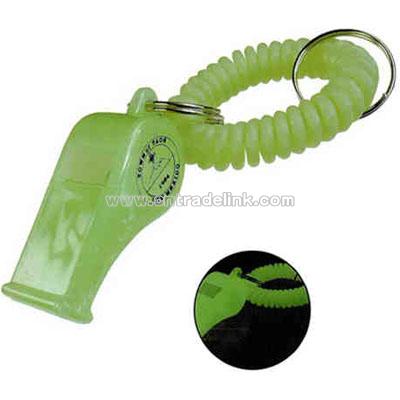 Glow in the dark wrist coil with whistle