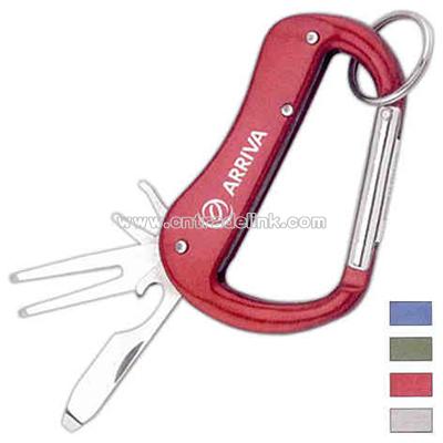 Golf carabiner with divot repair tool