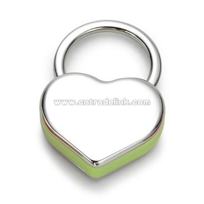 Green Plastic / Nickel Plated Heart Key Chain
