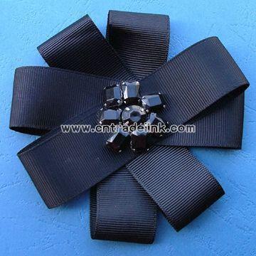 Grosgrain Tape Brooch with Acrylic Stone