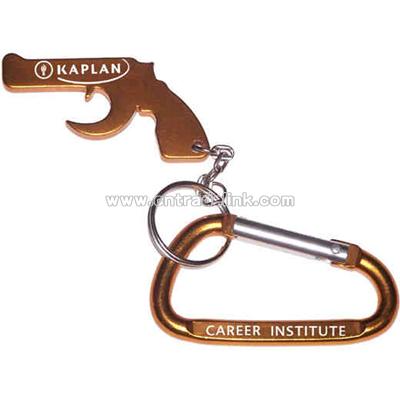 Gun shape bottle opener with key chain with carabineer