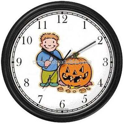 Halloween Gift Clock - Boy Carving Pumpkin