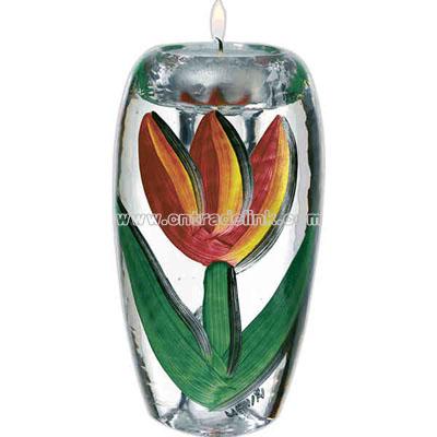 Hand-painted votive with tulips