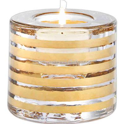 Handpainted wide votive with gold stripes