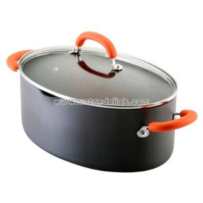 Hard-Anodized Oval Stockpot with Orange Handle