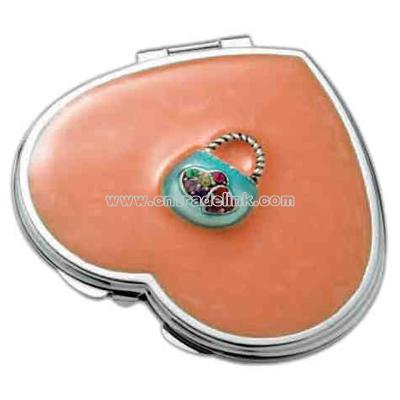 Heart iron compact mirror with purse ornament