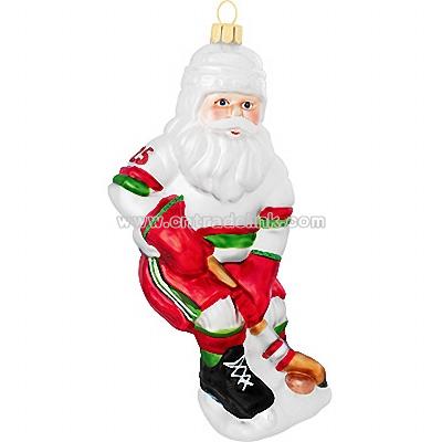 Hockey Santa Glass Ornament