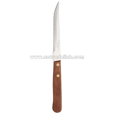 Hollow ground pointed end wood handle steak knife