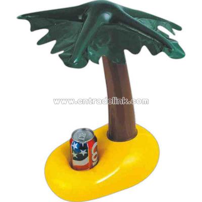 Inflatable brown palm tree shape can holder with green leaves