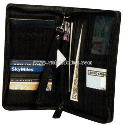 Japanese drum dyed leather zip around passport/travel case