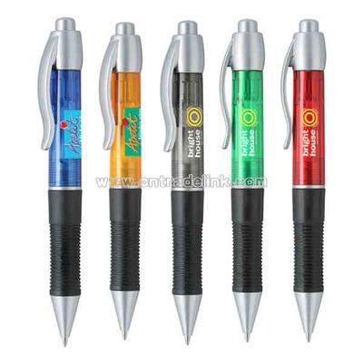 Jumbo click action plastic ballpoint pen with black rubber grip