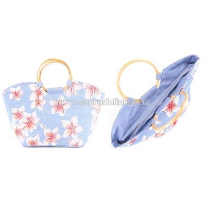 Jute Beach Bag Floral Print, Blue