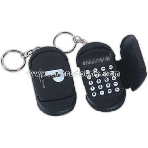 Key chain with miniature full function calculator
