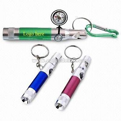 Keychain with Integrated Torch, Whistle, and Compass