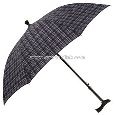 Ladies Blue Check Walking Stick Umbrella