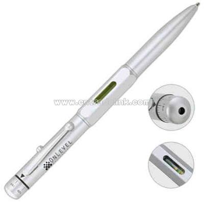 Laser / ballpoint pen with level and adjustable straight line laser beam