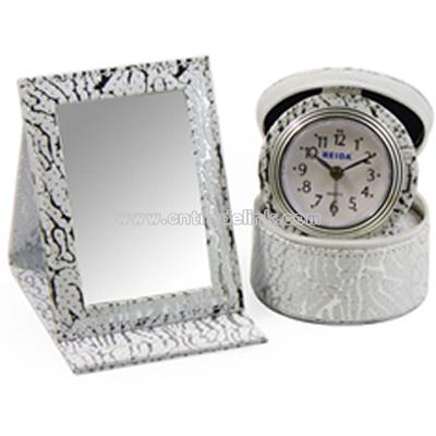 Leather Mirror With Alarm Clock