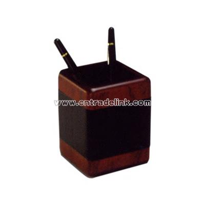 Leather and rosewood pencil cup
