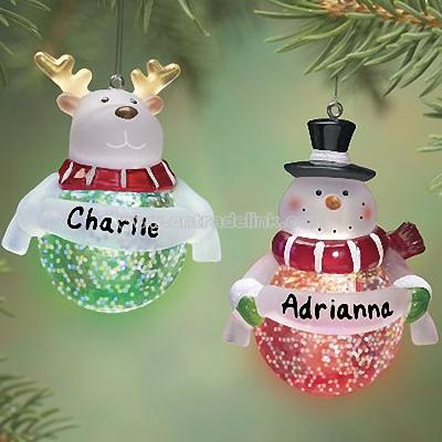 Light Up Reindeer and Snowman Personalized Ornament