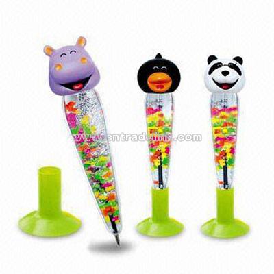 Liquid Body Funny Pens with Animal Shaped Suction Cup Cap