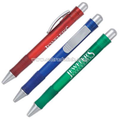 Medium point frosted pen with clip, black ink and grip section