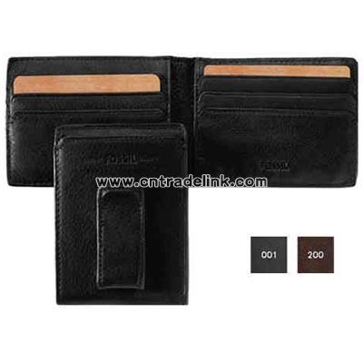Men's genuine leather ID bifold with leather covered money clip
