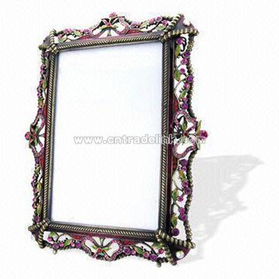 Metal Photo Frame Decorated with Stones and Crystals