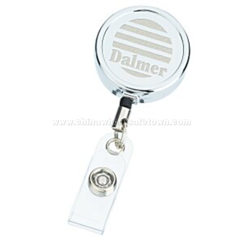 Metal Retractable Badge Holder - Slip Clip - Round - Laser Engraved