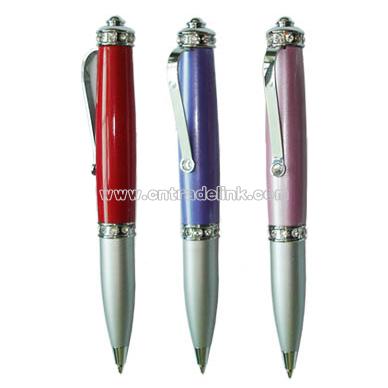 Metal ball pen with crystal