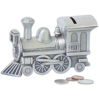 Metal pewter finish train shape money bank