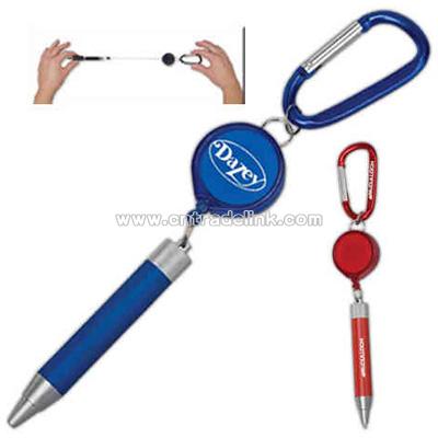 Metal twist pen with retractor, carabiner and 30