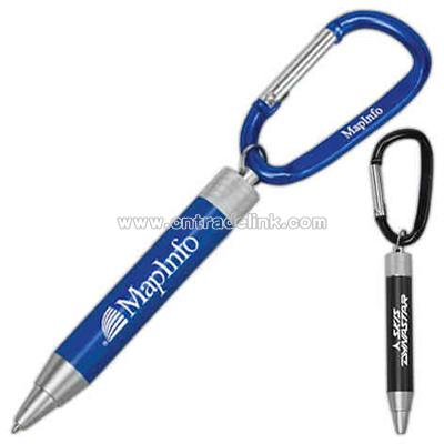 Metal twist pen with silver trim and carabiner