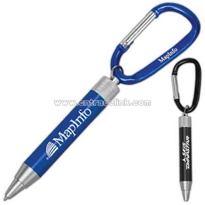 Metal twist pen with silver trim and carabiner