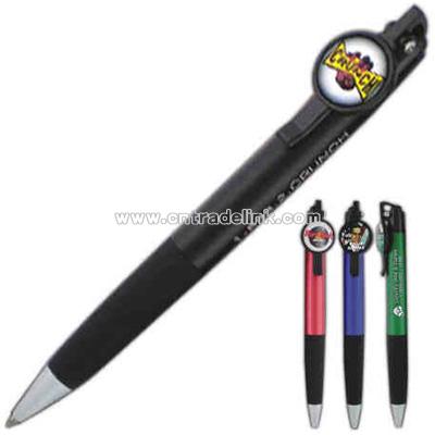 Metallic barrel ballpoint pen with a domed clip