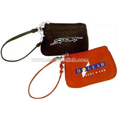 Micro fiber wristlet zipper pouch.