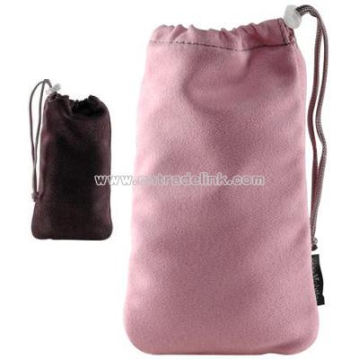 MicroFiber Reversible Pouch with Draw String Closure for Mobile Phone HTC G1 (Pink/Gray)