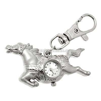 Mini Silvery Key Chains Running Horse Quartz Pocket Watch
