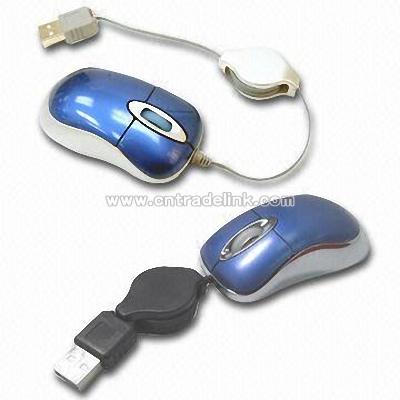 Mini USB Optical Mouse with Retractable USB Cable