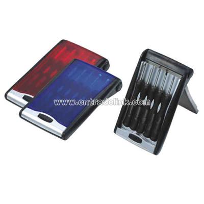 Mini screwdriver set in hinged case