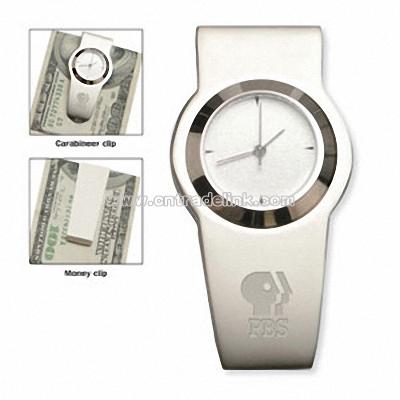 Money clip with quartz alarm clock