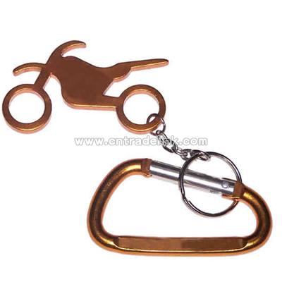 Motorbike shape bottle opener with keychain and carabiner