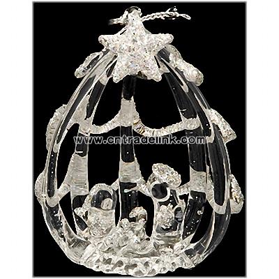 Nativity In An Egg Shaped House Spun Glass Ornament