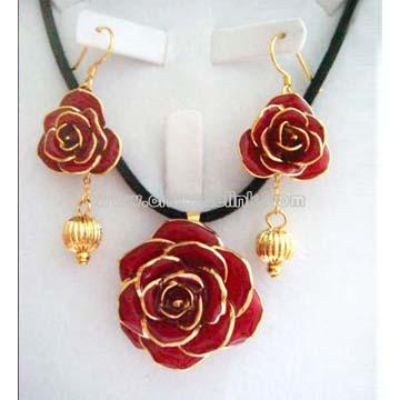 Natural Rose Jewelry Set with Necklace&Earring