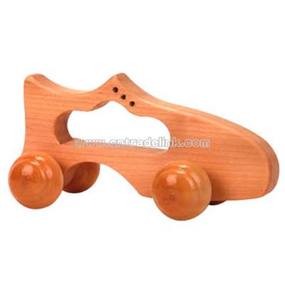 Natural wooden shoe shape massager with four wheels