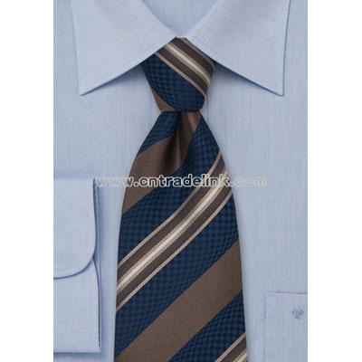 Navy & Brown Striped Silk Tie