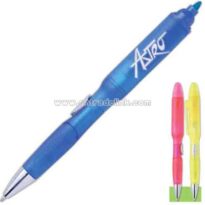 Neon pen highlighter with molded grip.