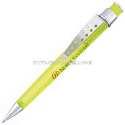 Neon yellow click action plastic ballpoint pen